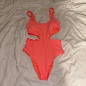 Aerie Coral Cutout One Piece Swimsuit